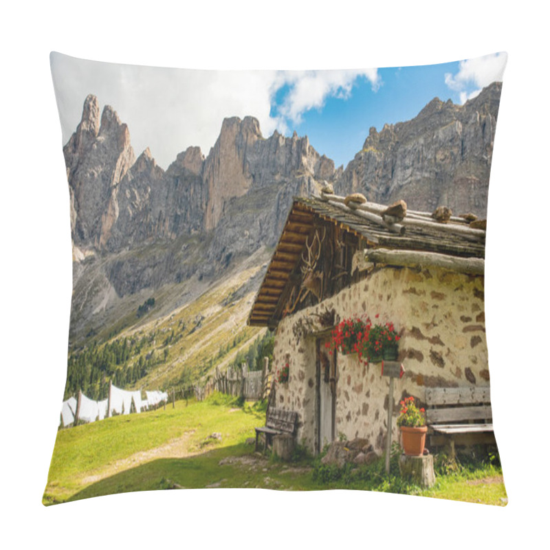 Personality  Beautiful Mountain Landscape Of Rifujio Brogles In Dolomites Italy Pillow Covers