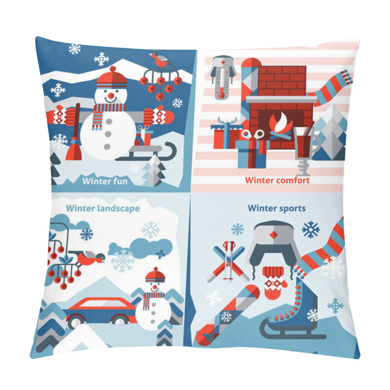 Personality  Winter Flat Icons Set Pillow Covers