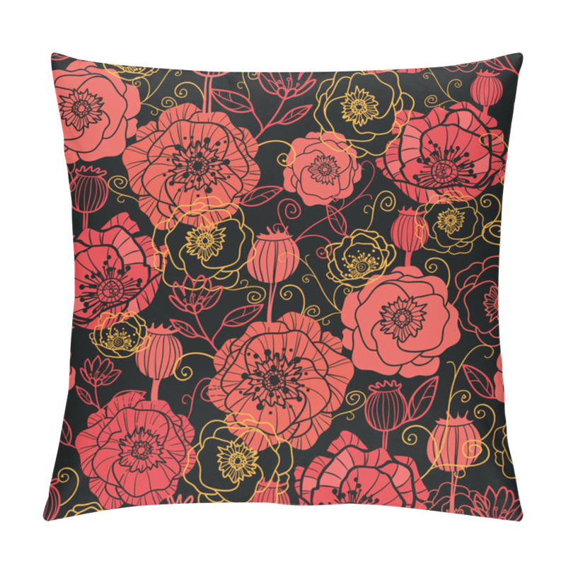 Personality  Red And Black Poppy Flowers Seamless Pattern Background Pillow Covers