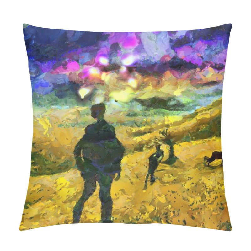 Personality  Surreal Painting. Man In Suit Stands In Field. Light Bulbs Around His Head Represents Ideas. Horse Grazes. Pillow Covers