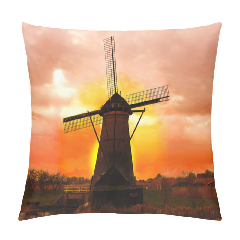 Personality  Windmill At Sunset. Dutch Landscape Pillow Covers