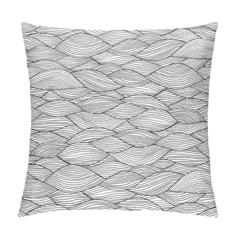 Personality  Waves Seamless Pattern In Black And White Pillow Covers