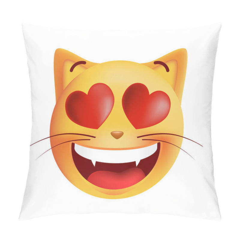 Personality  In Love Cute Emoticon Cat On White Background. Isolated Vector Illustration  Pillow Covers