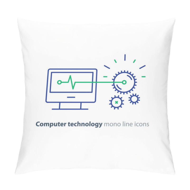 Personality  Diagnostic System, Engine Test, Software Integration, Data Processing Line Icon Pillow Covers