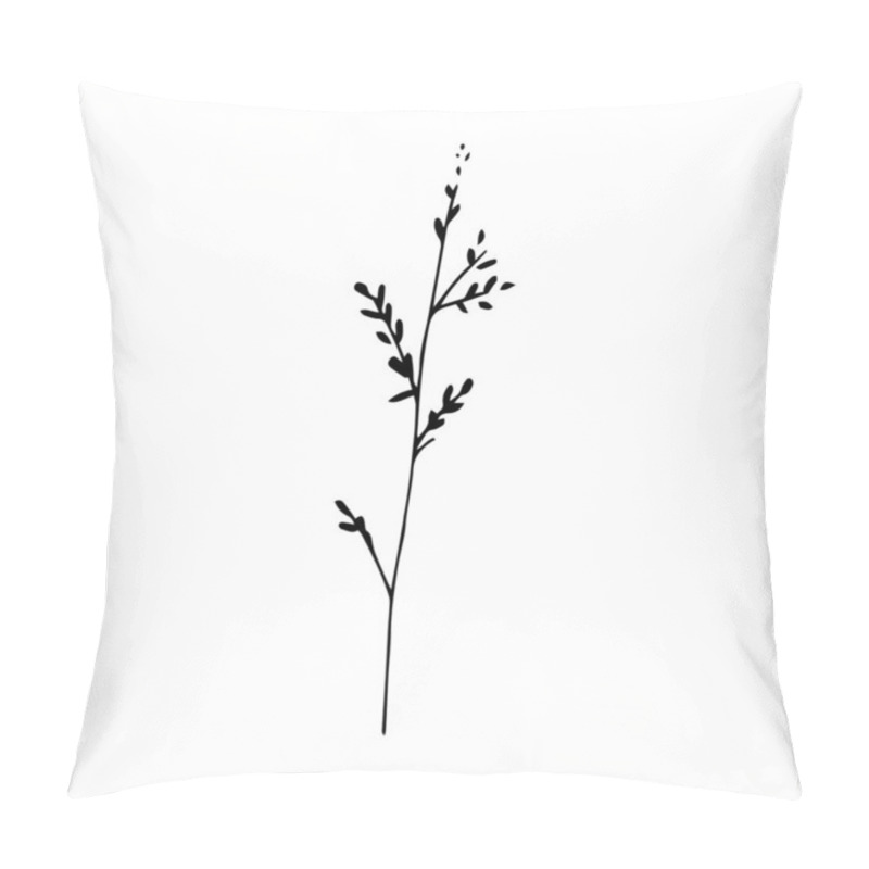 Personality  Sign Hand Drawn Summer Herb. Flower Twig Isolated On White Background. Black Silhouette.Contour. Doodle Outline Vector Illustration For Wedding Design,logo, Greeting Card. Pillow Covers