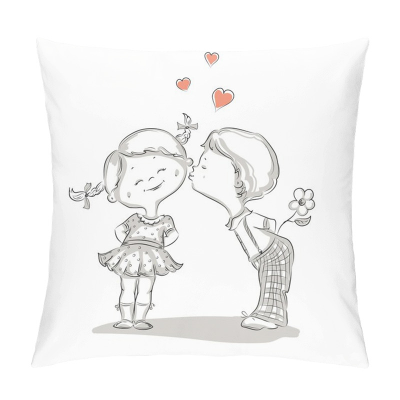 Personality  Hand Drawn Illustration Of Kissing Boy And Girl Pillow Covers