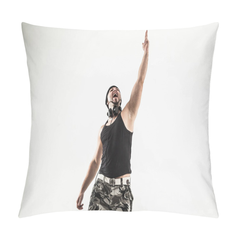 Personality  Emotional And Charismatic DJ - Rapper With Headphones On A Light Pillow Covers