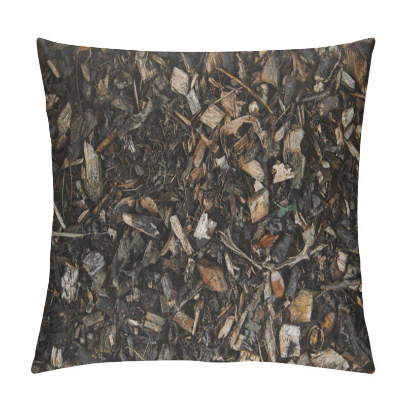 Personality  Top View Small Wooden Pieces And Dried Leaves On Ground Pillow Covers