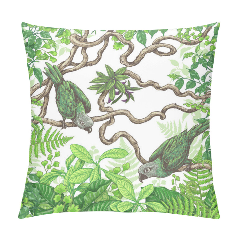 Personality  Green Parrots Sitting  On Branches Pillow Covers