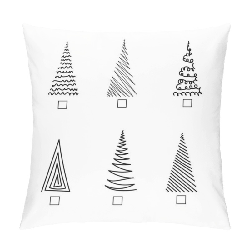 Personality  Doodle Sketch Christmas Tree Set, Simple Minimal Black Shape Fir Tree. Vector Illustration Pillow Covers