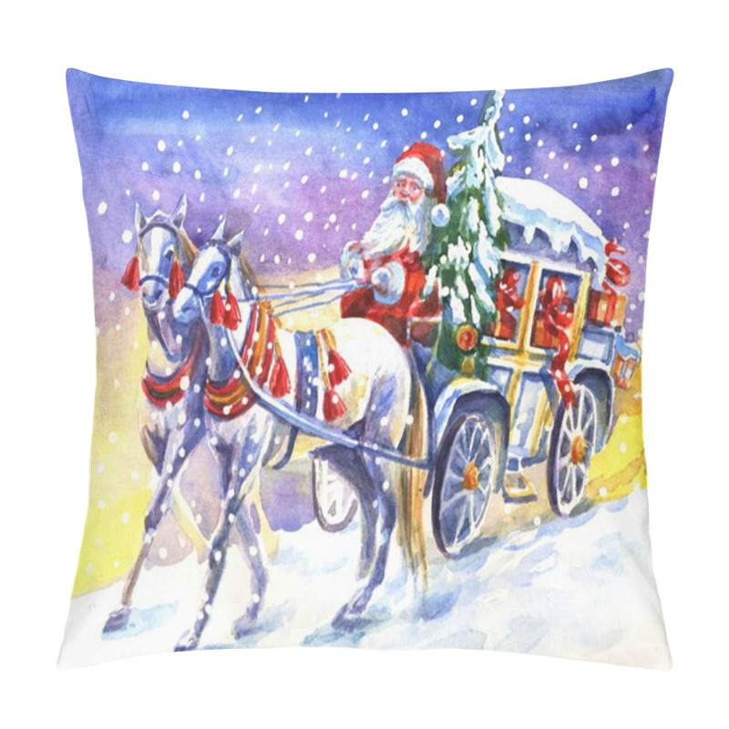 Personality  Santa Claus In A Carriage With Horse Pillow Covers