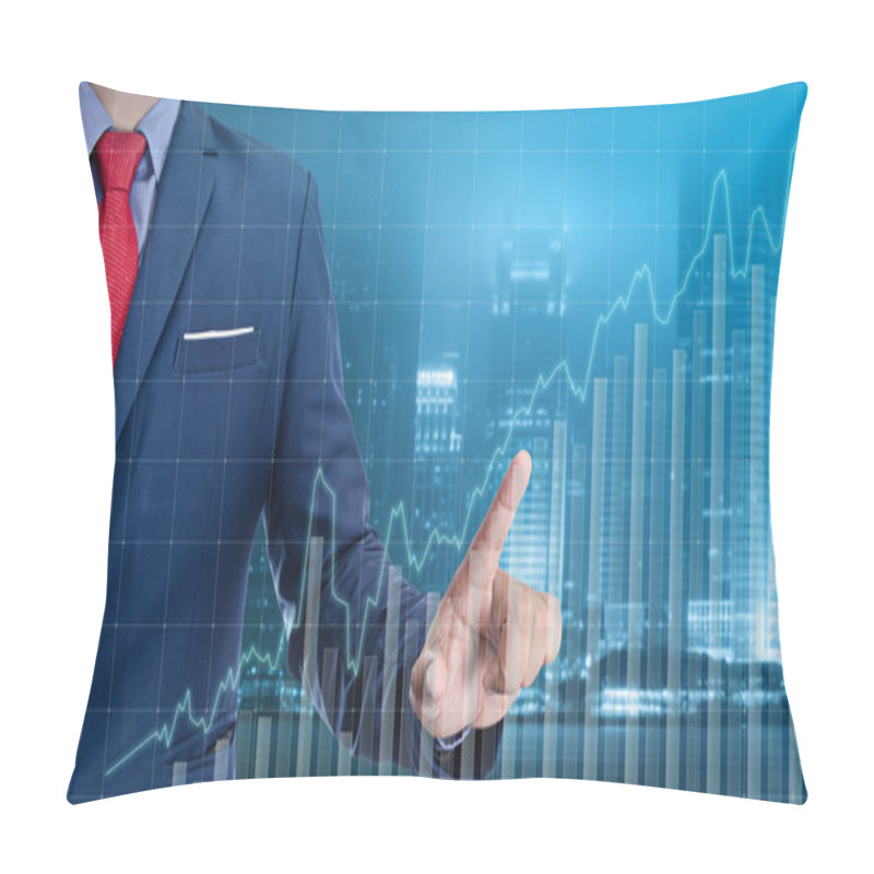 Personality  Business Man Touch Visual Graph On Screen With Night City Backgr Pillow Covers