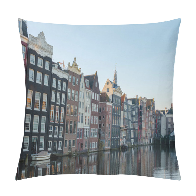 Personality  The Tranquil Canals Of Amsterdam Shine Under Autumns Warm Hues, With Elegant Gabled Houses Lining The Water, Creating A Picturesque View That Captures The Essence Of The Citys Rich Heritage. Pillow Covers