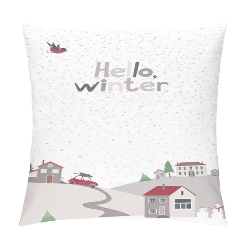 Personality  Village On The Hill In Winter Time. Pillow Covers