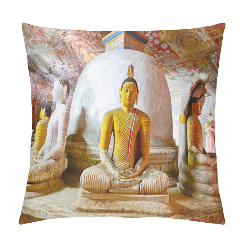 Personality  Wall Paintings And Buddha Statues At Dambulla Cave Golden Temple Pillow Covers