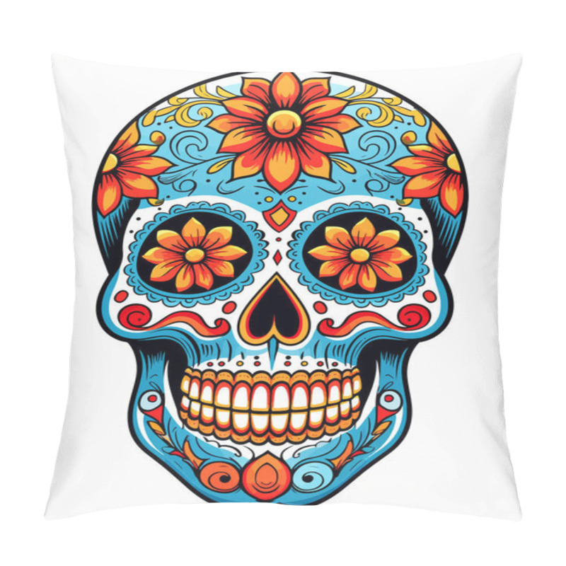 Personality  Drawing Illustration Of An Ornately Decorated Day Of The Dead Sugar Skull, Or Calavera. Pillow Covers