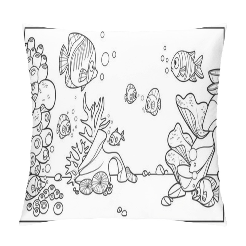 Personality  Underwater Inhabitants Against The Backdrop Of The Seabed With Corals, Algae, Stones And Anemones Outlined Variation For Coloring Page Pillow Covers