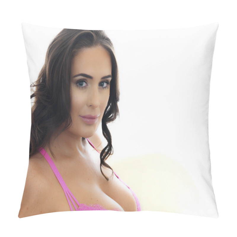 Personality  Beautiful Young Sexy Dark Haired Hispanic Woman Wearing Pink Sensual Lingerie Pillow Covers