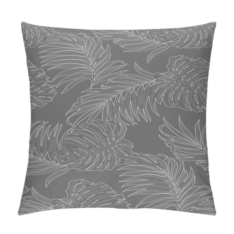 Personality  Patterns Line Arts Of Tropical Leaves Nature And Plants Are Similar Palm Trees And Ferns On Gray Background, Flat Line Vector And Illustration. Pillow Covers