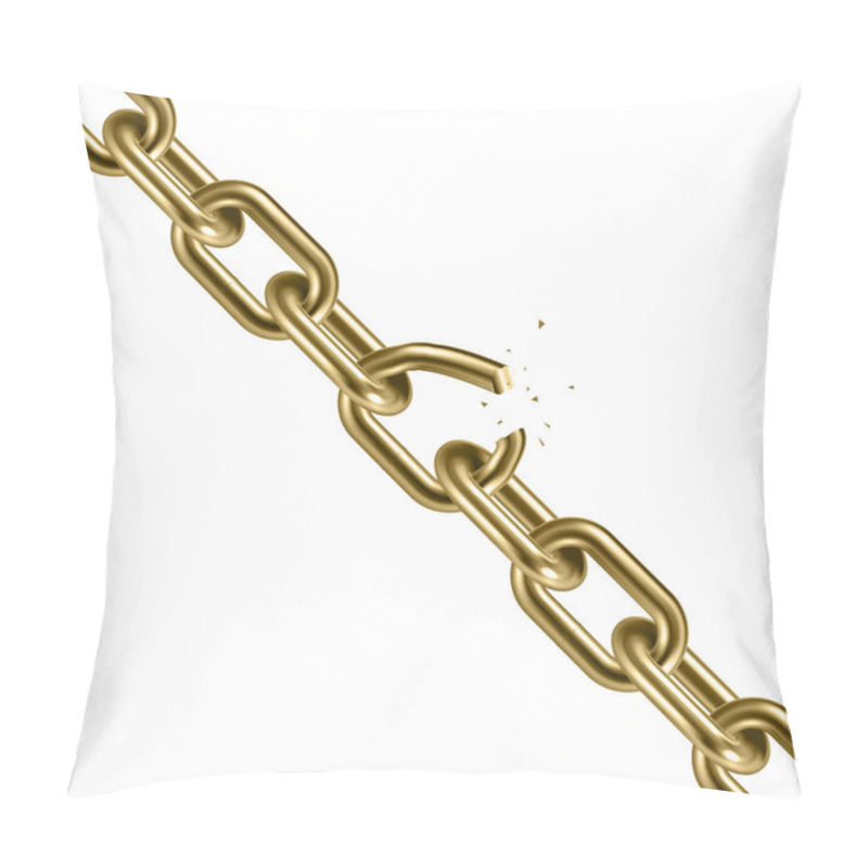 Personality  Metal Golden Broken Chain 3D. Freedom Concept. Vector Illustrati Pillow Covers