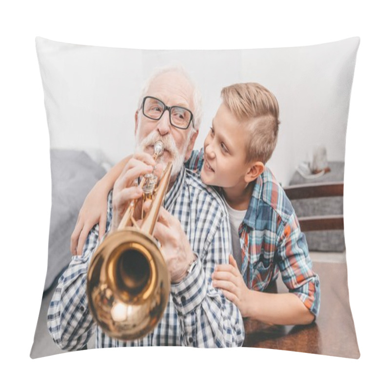 Personality  Grandfather Playing Trumpet Pillow Covers