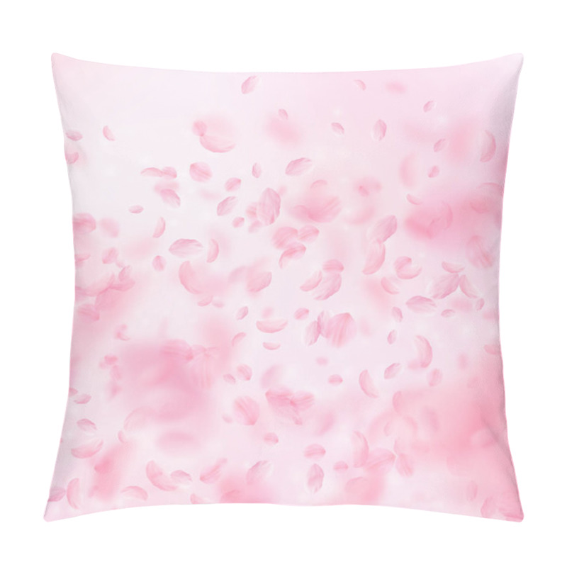 Personality  Sakura Petals Falling Down. Romantic Pink Flowers Gradient. Flying Petals On Pink Square Background. Pillow Covers