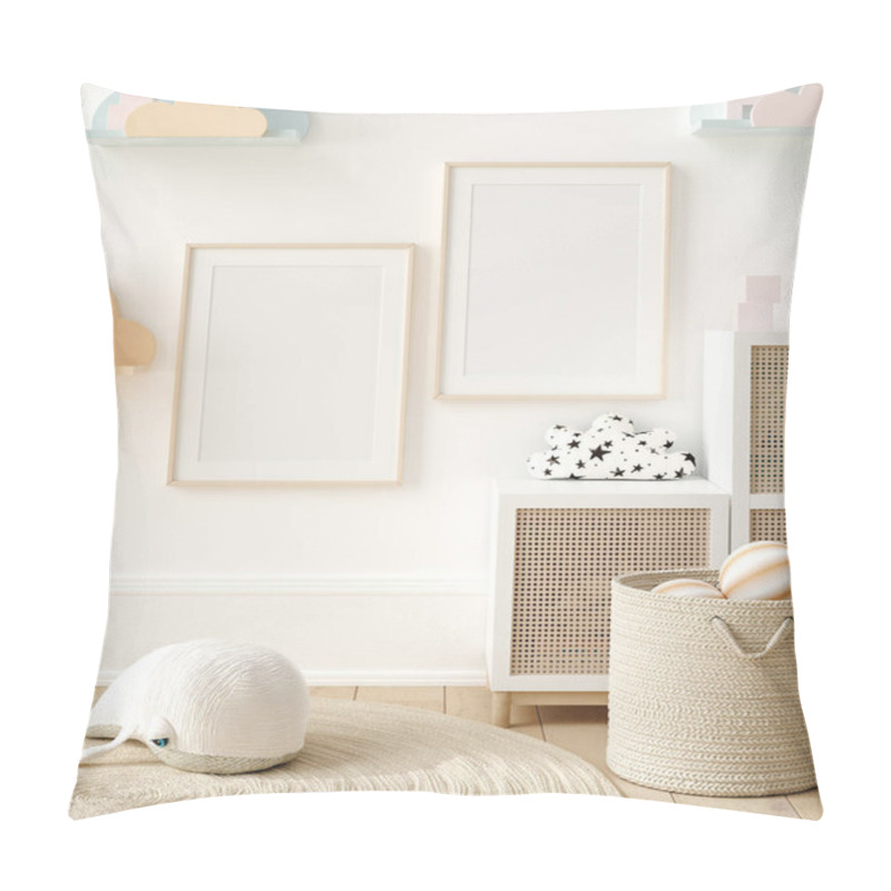 Personality  Frame Poster Mockup In Children Room Interior Background, 3D Render Pillow Covers