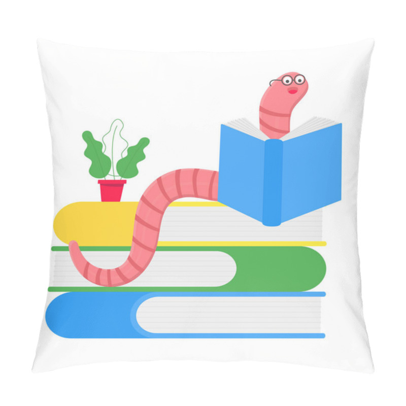 Personality  Cartoon Style Earthworm With Book And Glasses Vector Illustration Pillow Covers