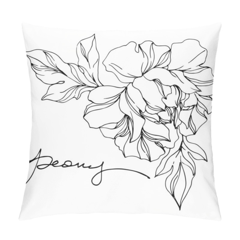 Personality  Peony Botanical Flowers. Wild Spring Leaf. Black And White Engraved Ink Art. Isolated Peonies Illustration Element. Pillow Covers