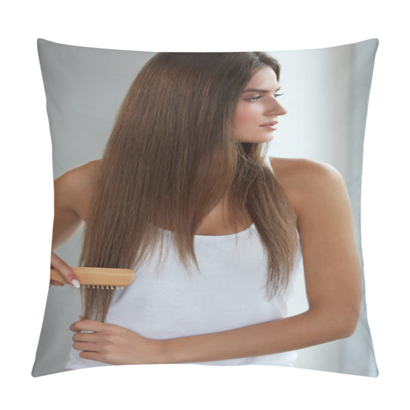 Personality  Hair Care. Beautiful Female Hair Brushing Long Hair With Brush Pillow Covers