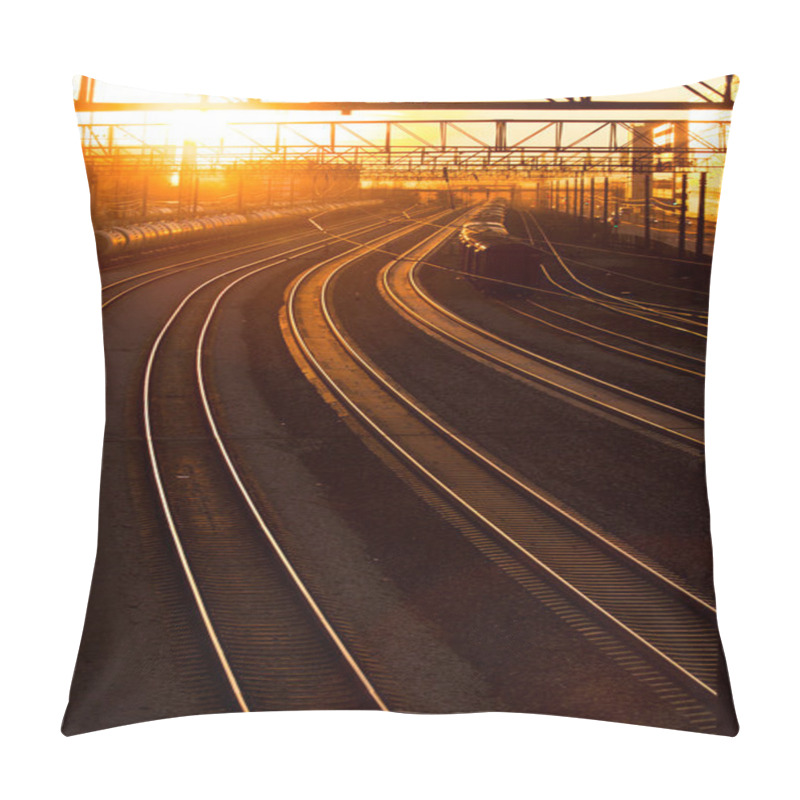 Personality  Railroad Station At Sunset Pillow Covers