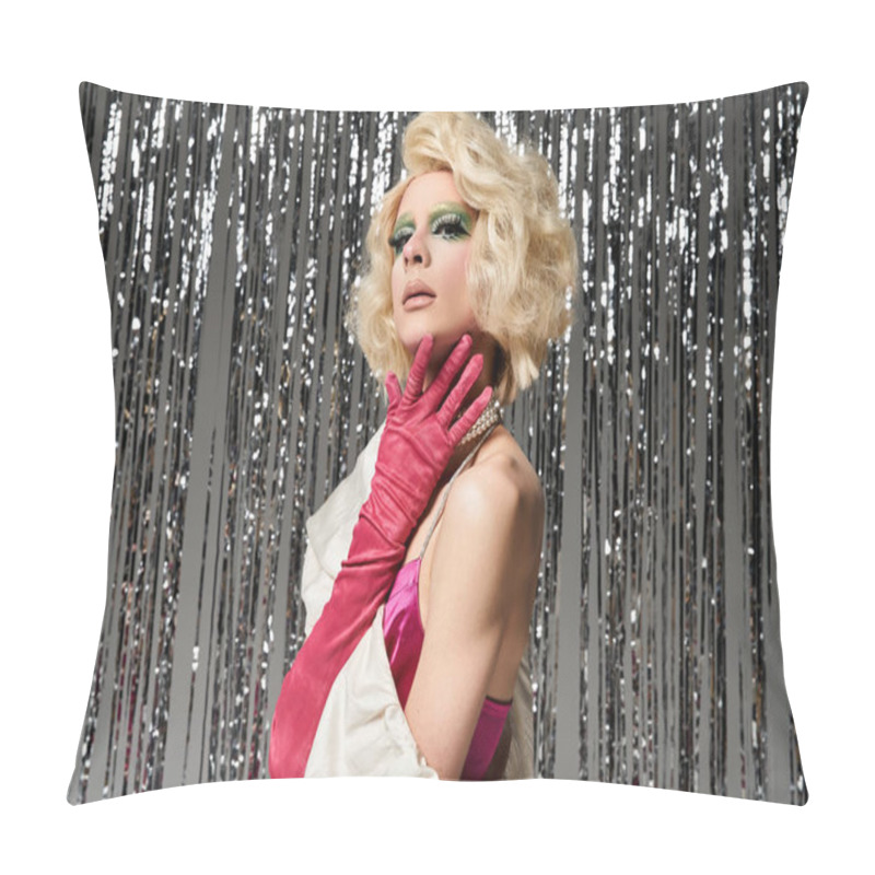 Personality  A Young Drag Artist Showcases Their Fabulous Style And Confident Pose. Pillow Covers