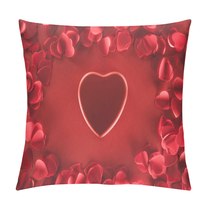 Personality  Top View Of Beautiful Heart And Decorative Petals On Red Background, Valentines Day Concept Pillow Covers