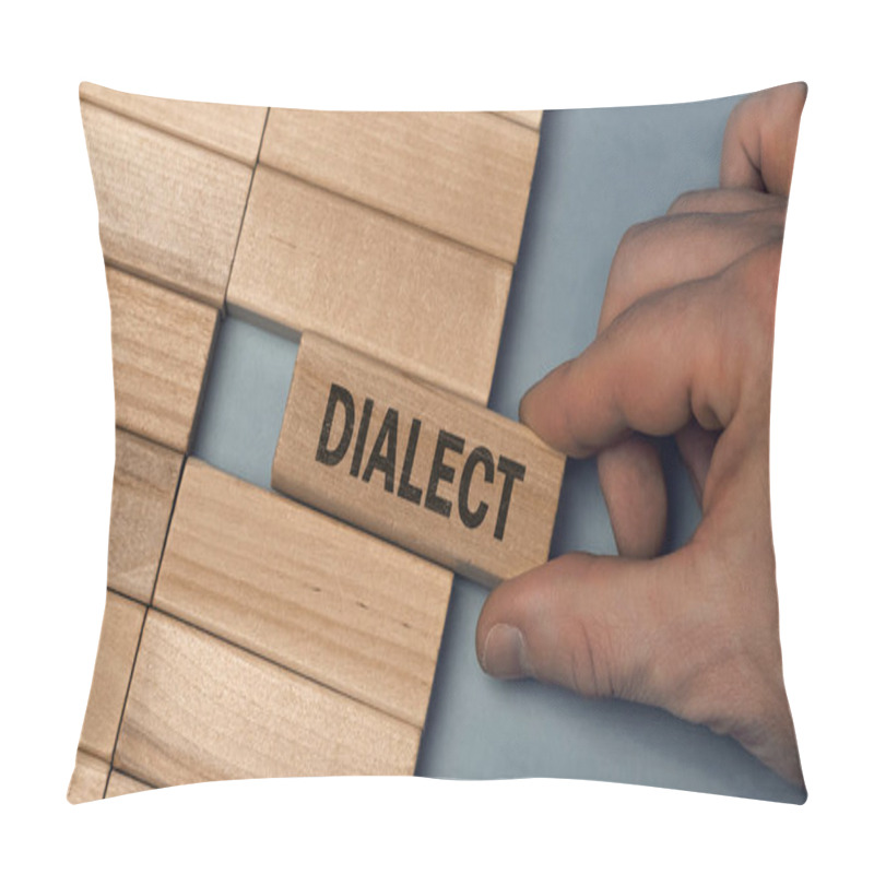 Personality  DIALECT Word Concept. Close-up Wooden Piece Blocks On The Table. Top View Pillow Covers