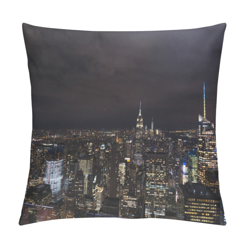 Personality  Aerial View Of Buildings And Night City Lights In New York, Usa Pillow Covers