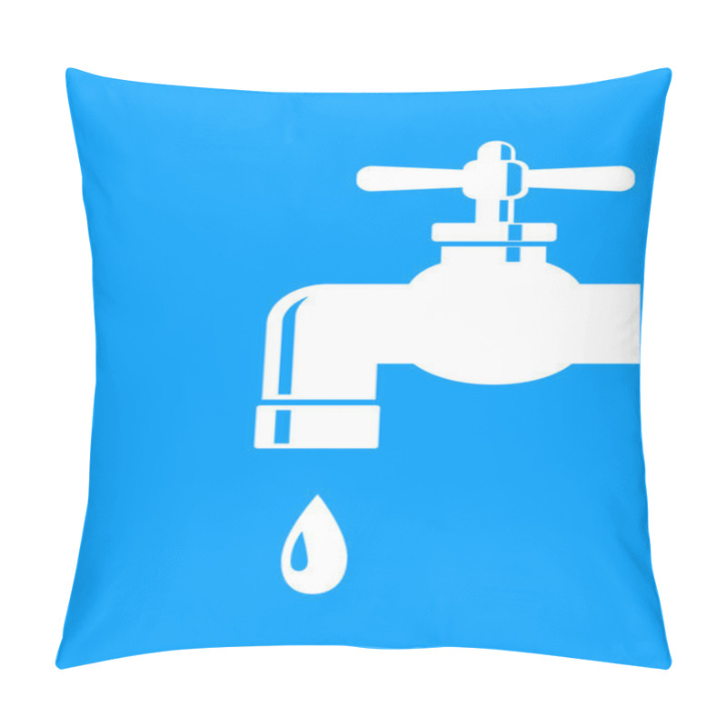 Personality  White Faucet Icon On Blue Background Pillow Covers