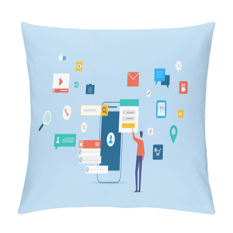 Personality  Mobile Application Development And Design Process Concept With Business Team Working Concept Pillow Covers