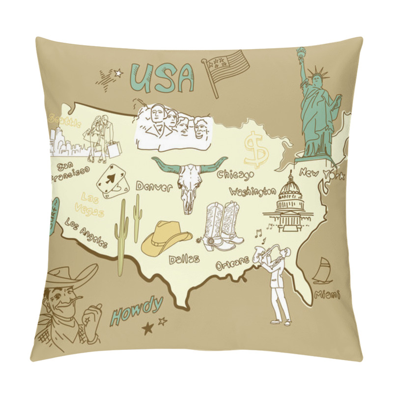 Personality  Stylized Map Of America Pillow Covers