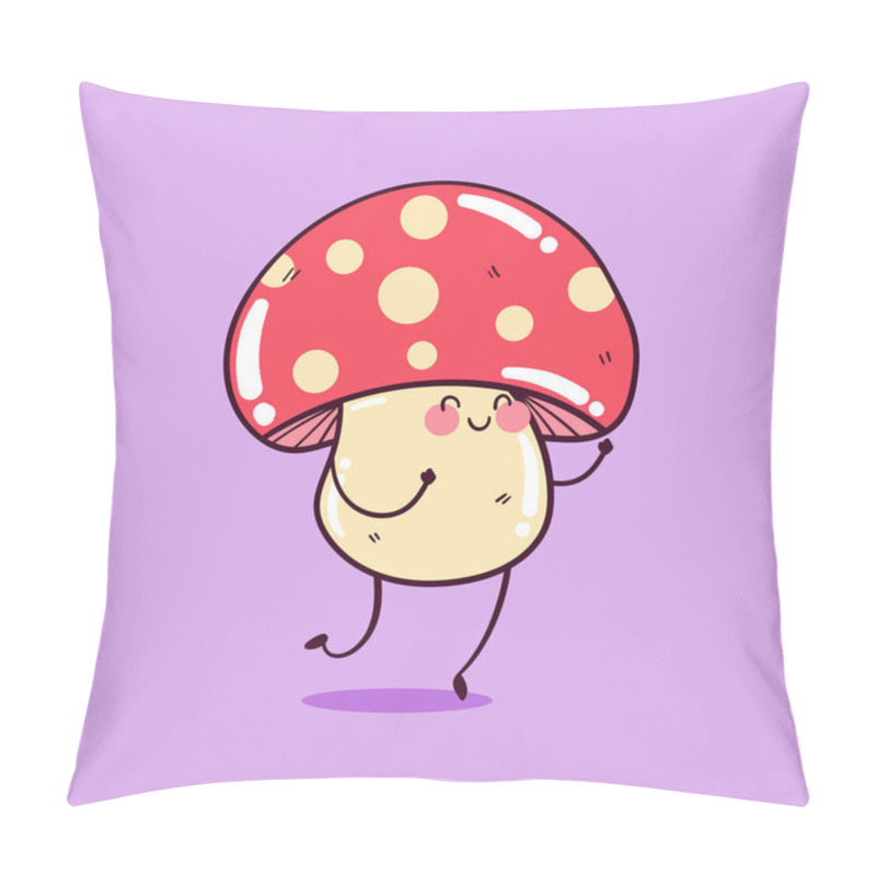 Personality  Happy Cute Smiling Funny Kawaii Mushroom. Cute Mushroom Mascot Character. Pillow Covers