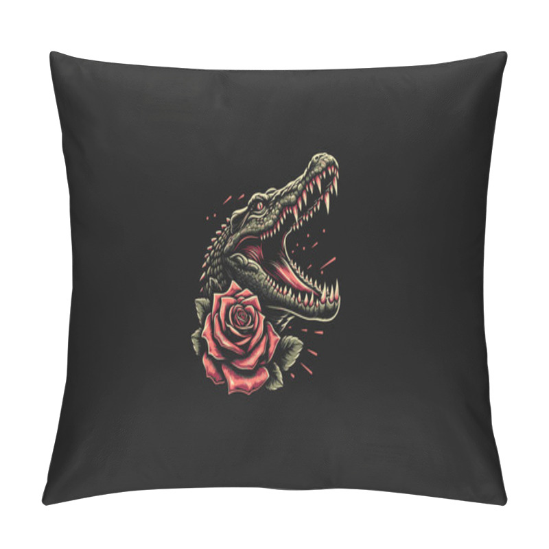 Personality  Head Crocodile With Red Rose Vector Illustration Artwork Design Pillow Covers