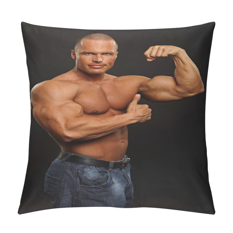 Personality  Muscular Man Shows His Big Arms Pillow Covers