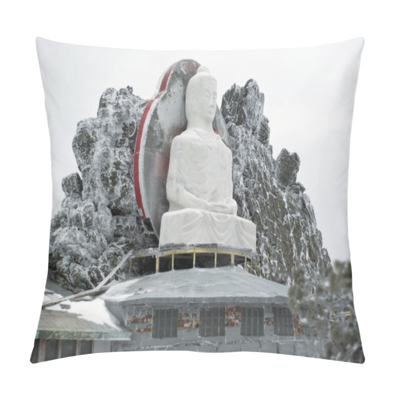 Personality  KACHKANAR, RUSSIA - JANUARY 09, 2018: Unfinished (in The Process Of Building) A Buddha Statue In The Buddhist Monastery Of Shad Tchup Ling - The Only One In The Ural Mountains Pillow Covers