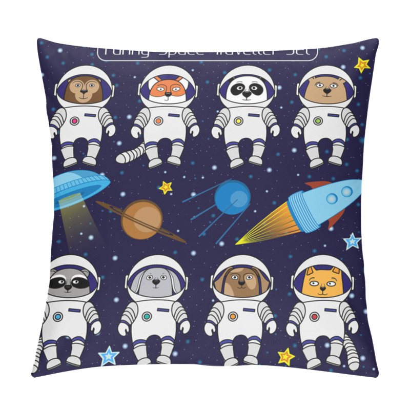 Personality  Set Of Cute Animal Astronauts, Rocket Satellite UFO Stars Cosmos Pillow Covers