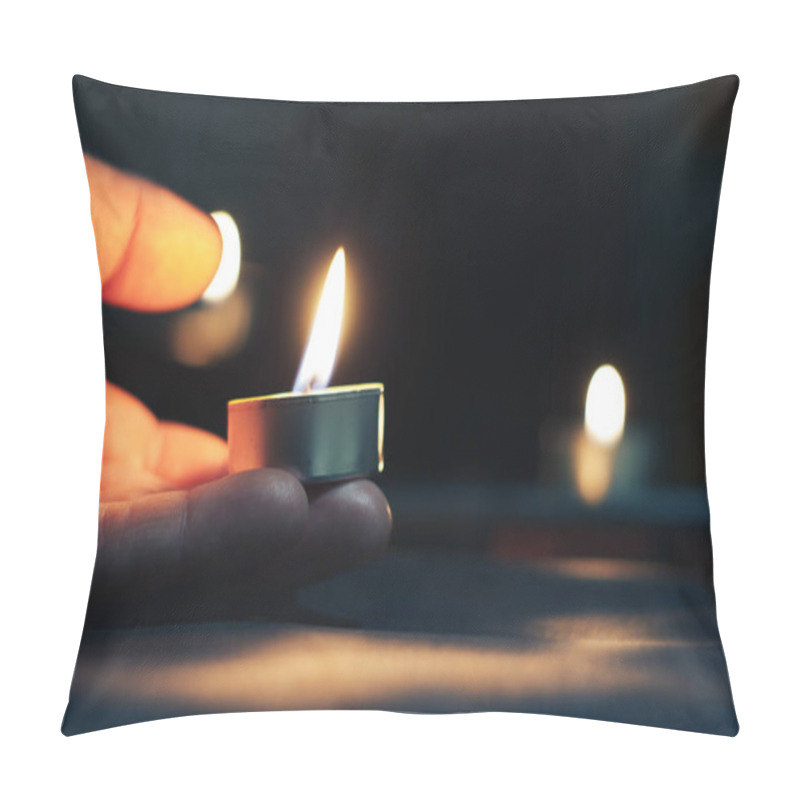 Personality  Holocaust Remembrance Day The Hand Holds A Candle On The Day Of Remembrance. Pillow Covers