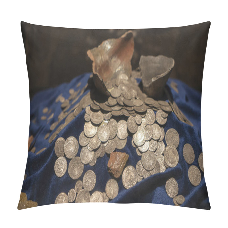 Personality  Treasure Of Ancient Coins. Cash, Money. Business Concept. Heap Of Old Money. Pillow Covers