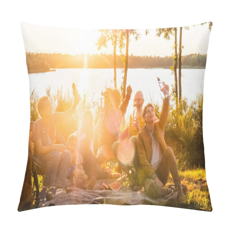 Personality  The Image Is Suffused With The Warm, Golden Light Of The Setting Sun, Capturing A Group Of Friends Enjoying A Vibrant Gathering By The Lake. Arms Raised And Smiles Wide, They Revel In The Joy Of The Pillow Covers