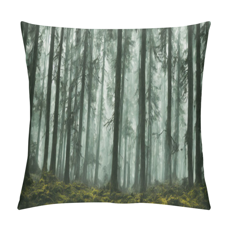 Personality  Dramatic, Scary Dark Forest With Green Bushes, 3d Render Pillow Covers