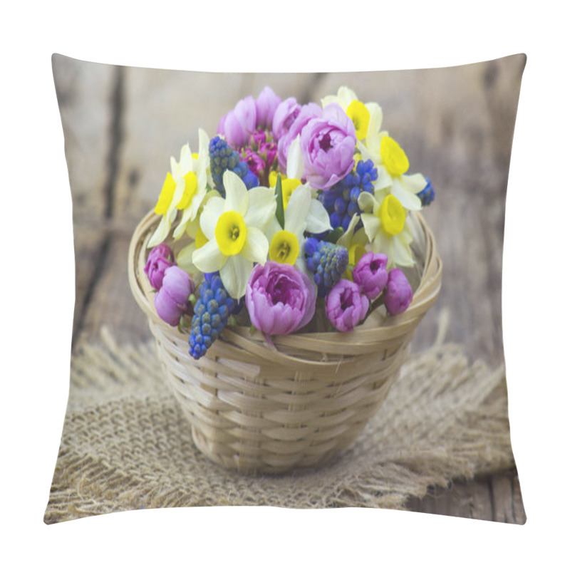 Personality  Spring Flowers Bouquet In A Basket Pillow Covers