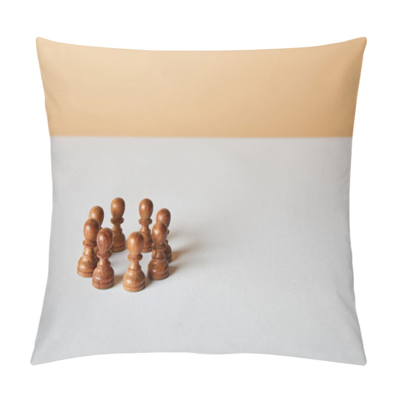 Personality  Wooden Pawn Pieces On White Table And Beige Background Pillow Covers