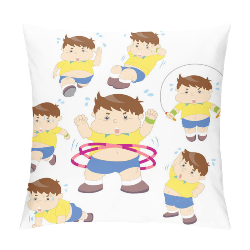 Personality  Illustration Of Overweight Boy Fitness Collection Pillow Covers